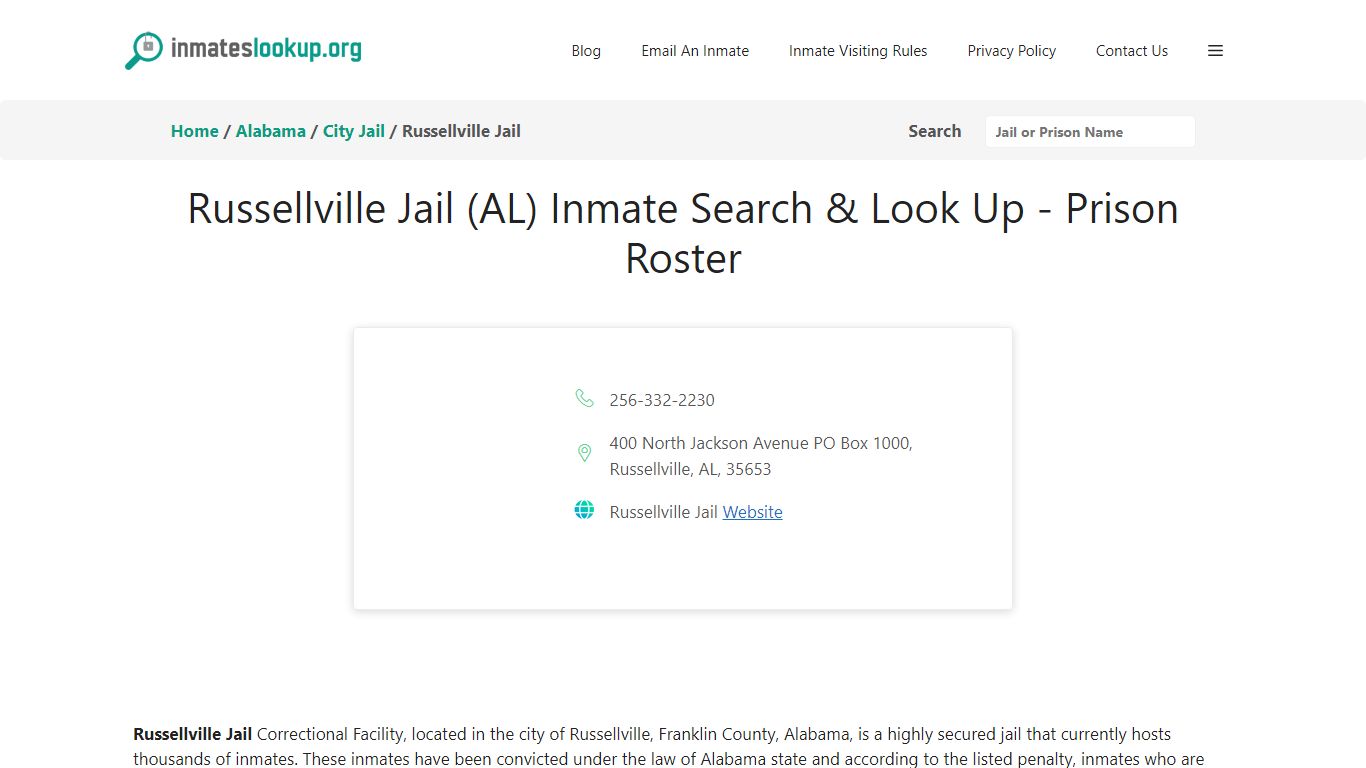 Russellville Jail (AL) Inmate Search & Look Up - Prison Roster